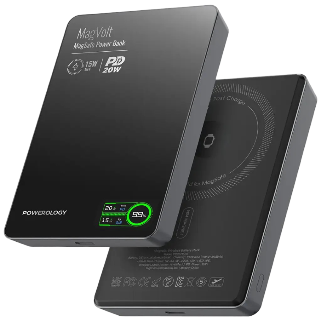 Powerology MagVolt 10000mAh Magnetic Power Bank - Black